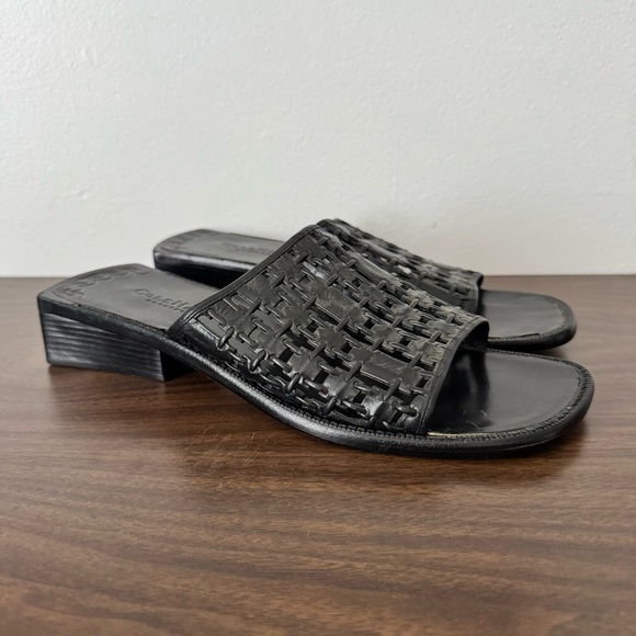 Vintage Cole Haan Country Black Woven Square Toe Sandals